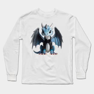 Cute Blue Baby Ice Dragon Wearing a Leather Jacket Long Sleeve T-Shirt